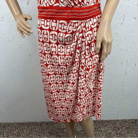 Trina Turk Women’s size 6 Off White Orange Silk Chain Link Halter Dress - Picture 4 of 12